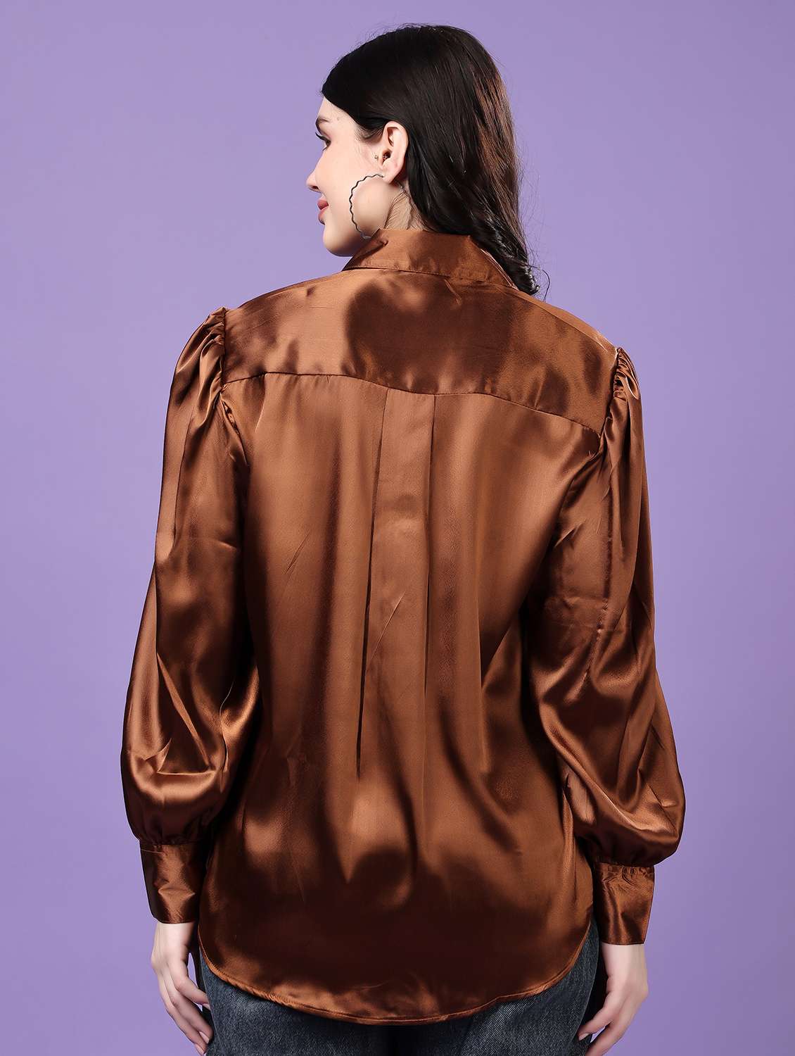 women solid collared puff sleeve shirt - 22077616 - Standard Image - 3