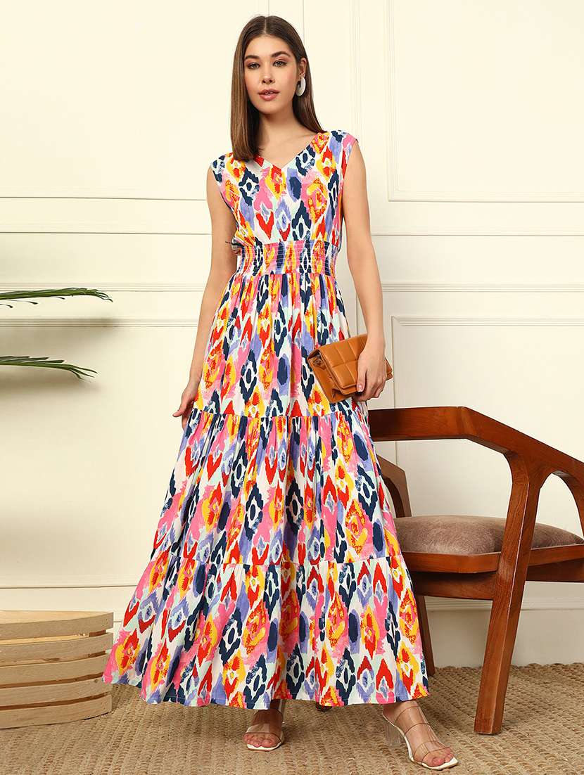 women printed sleeveless tiered maxi dress - 22077617 - Zoom Image - 0