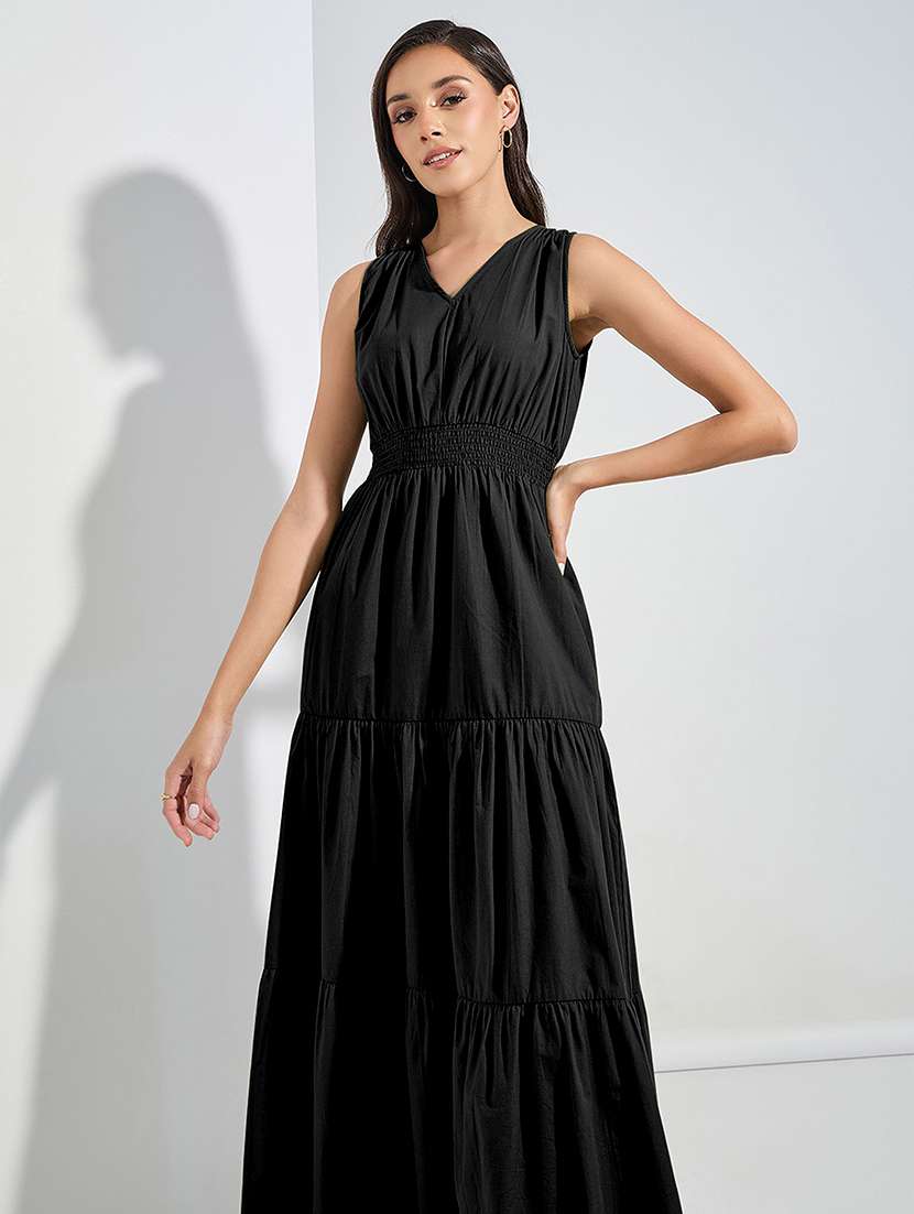 women solid sleeveless tiered dress - 22077623 - Standard Image - 3