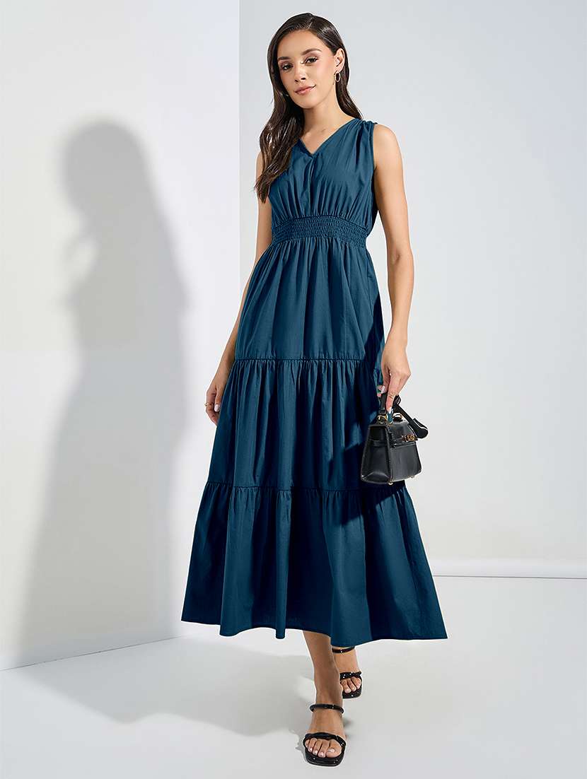women solid sleeveless tiered dress - 22077624 -  Zoom Image - 0