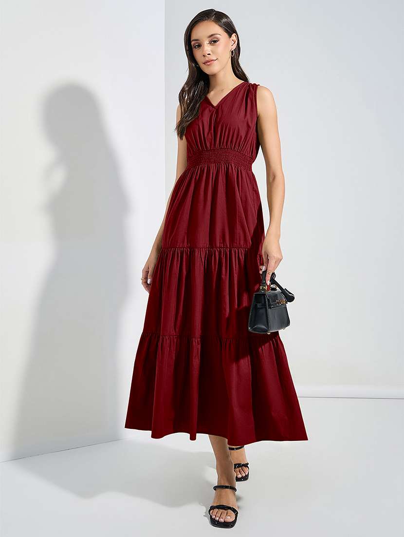 women solid sleeveless tiered dress - 22077626 - Zoom Image - 0