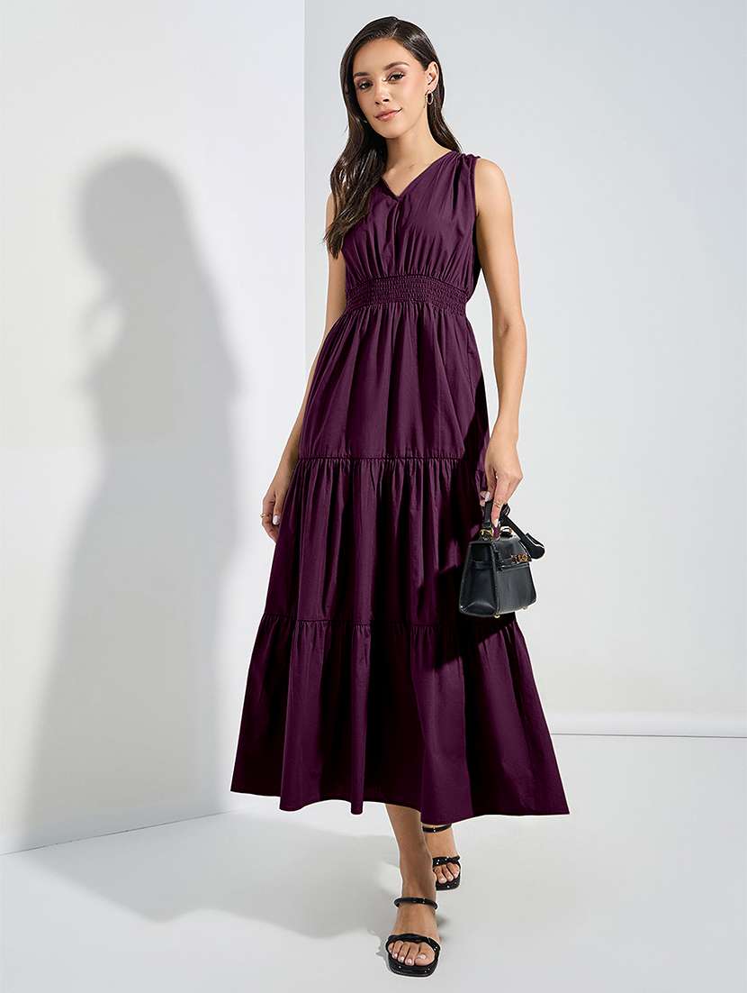 women solid sleeveless tiered dress - 22077629 - Zoom Image - 0