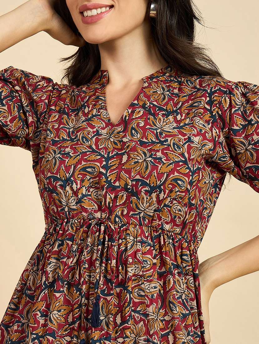 women printed puff sleeve tiered dress - 22077631 - Standard Image - 3