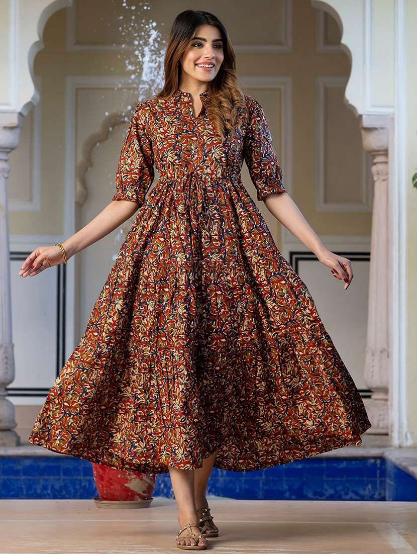 women printed puff sleeve tiered dress - 22077641 - Zoom Image - 0