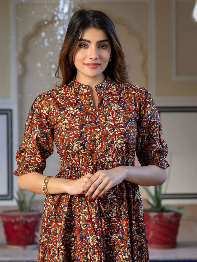 women printed puff sleeve tiered dress - 22077641 - Standard Image - 3