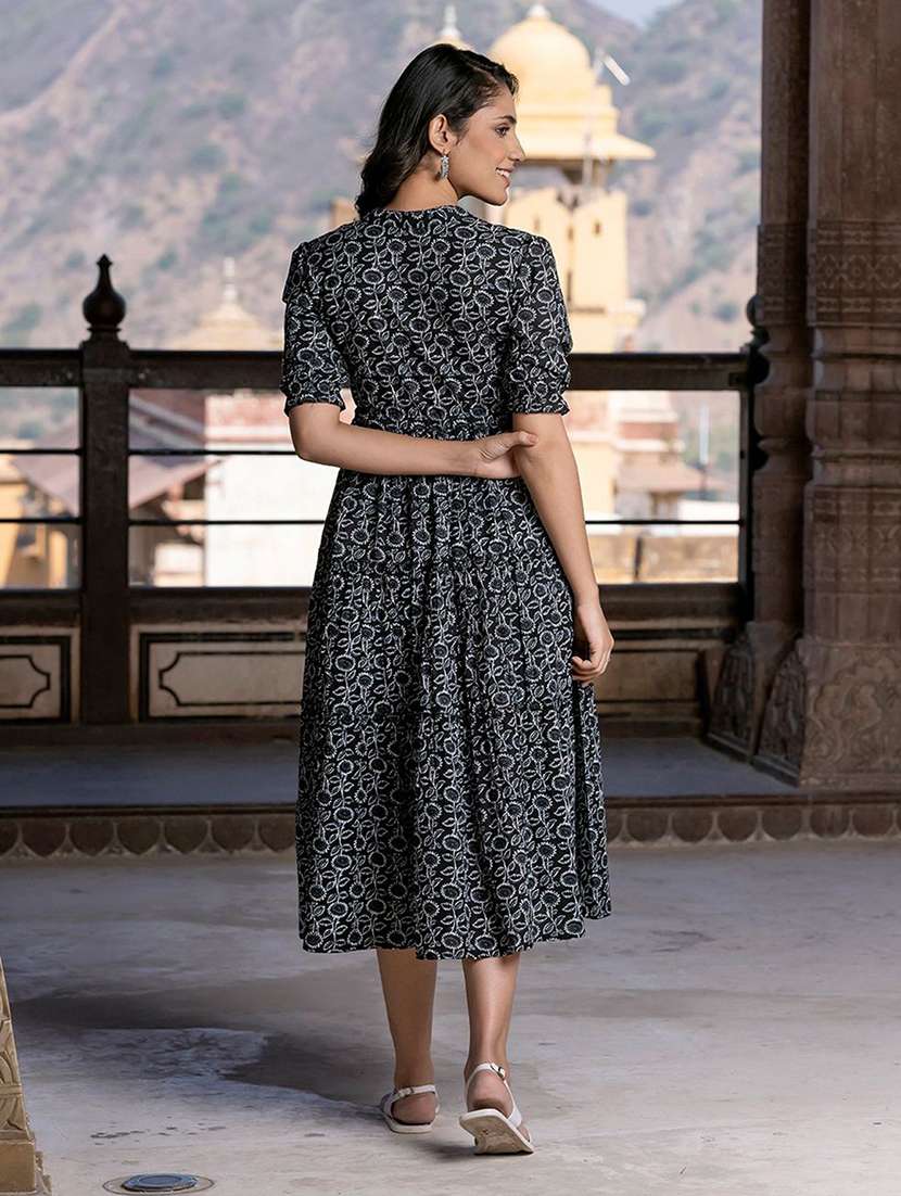 women printed puff sleeve tiered dress - 22077646 - Standard Image - 3