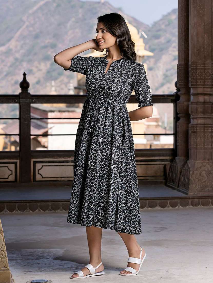 women printed puff sleeve tiered dress - 22077649 - Standard Image - 3
