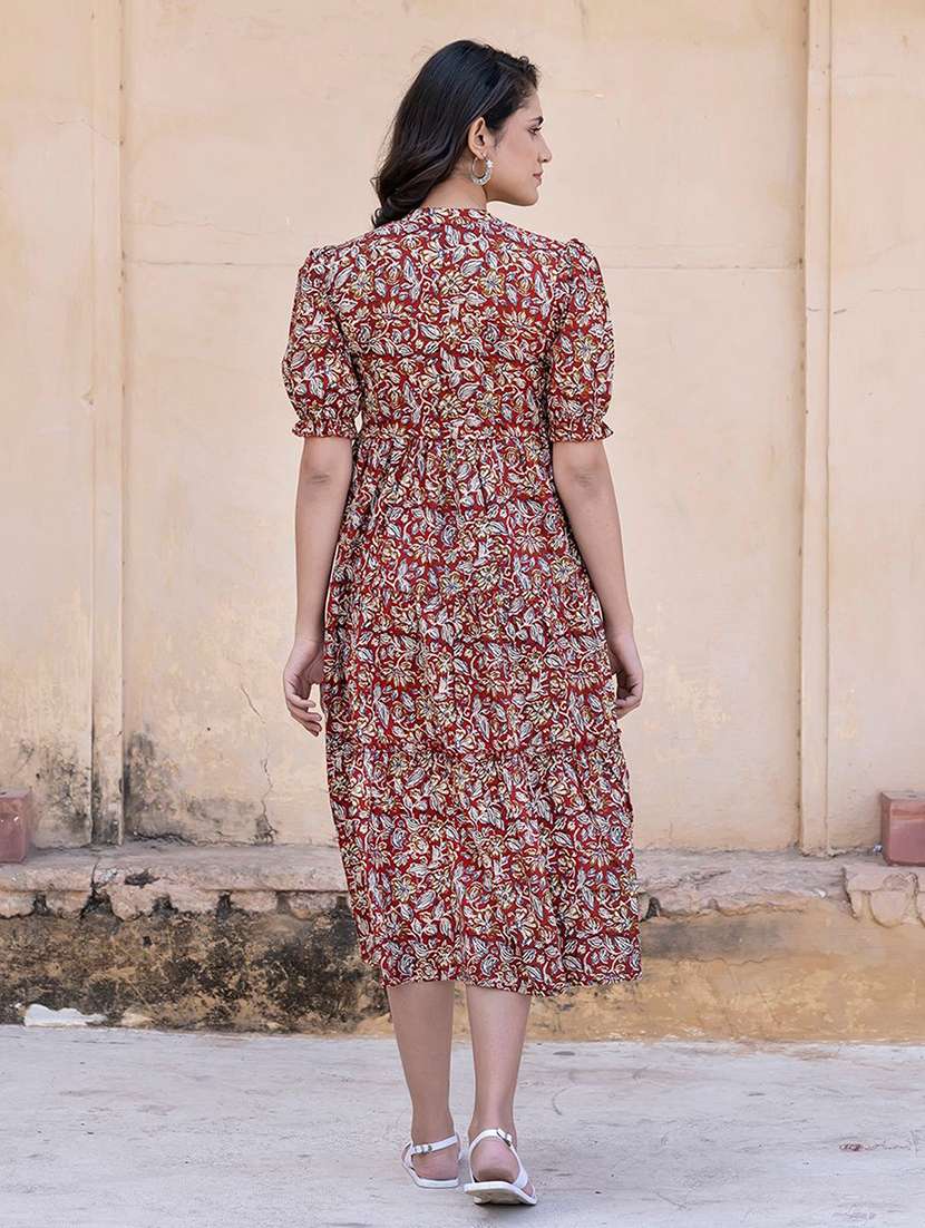 women printed puff sleeve tiered dress - 22077651 - Standard Image - 3