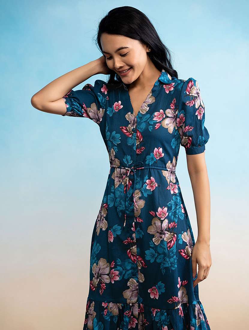 women printed puff sleeve tiered dress - 22077666 - Standard Image - 3