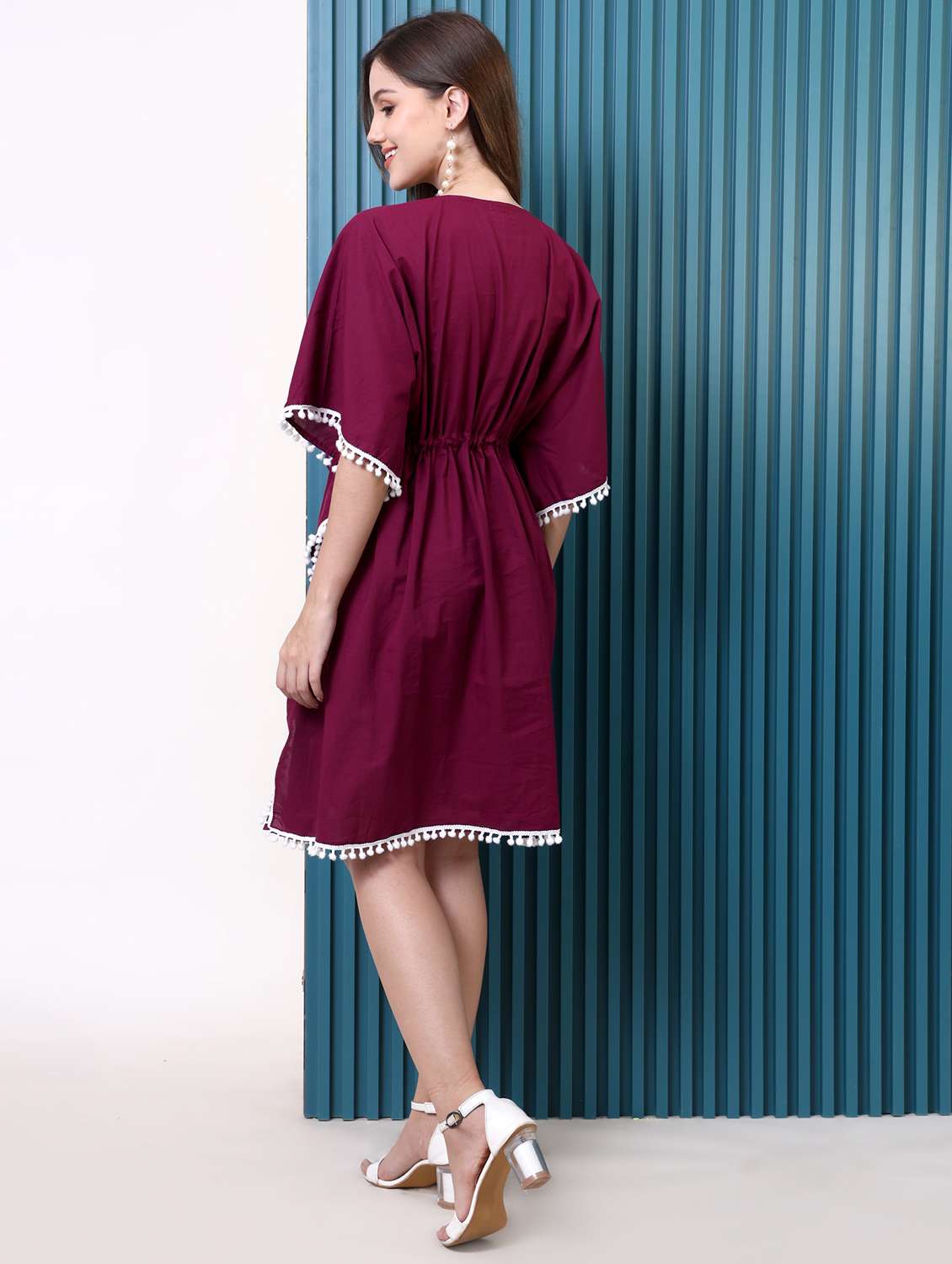 women solid kimono sleeve kaftan dress - 22077729 -  Standard Image - 3