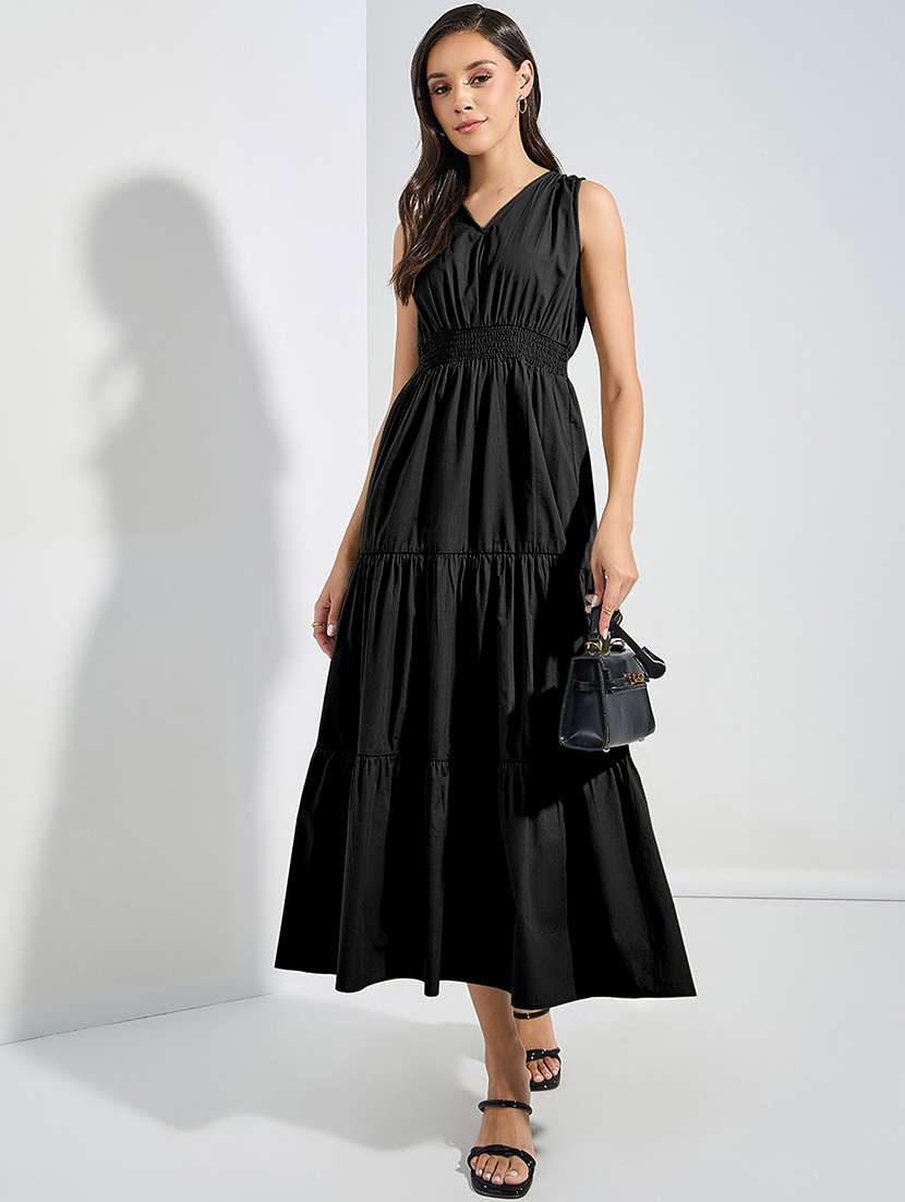 women solid sleveeless tiered dress - 22077803 -  Zoom Image - 0