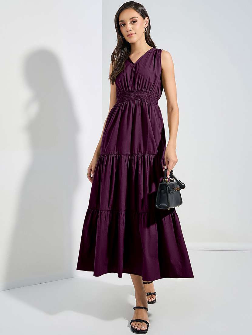 women solid sleveeless tiered dress - 22077808 -  Zoom Image - 0