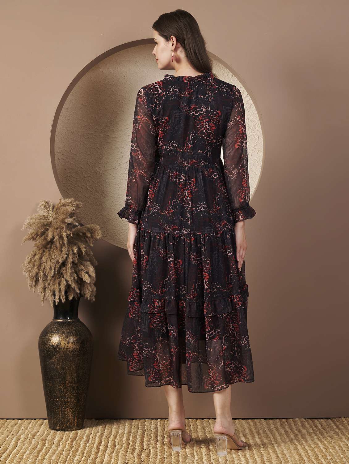 women printed three quarter sleeve tiered dress - 22077812 - Standard Image - 3