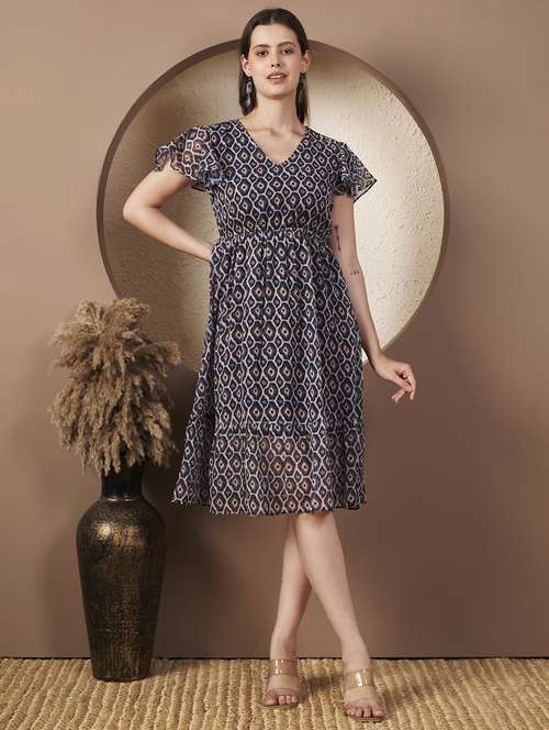 black georgette fit & flare dress - 22077816 -  Standard Image - 0