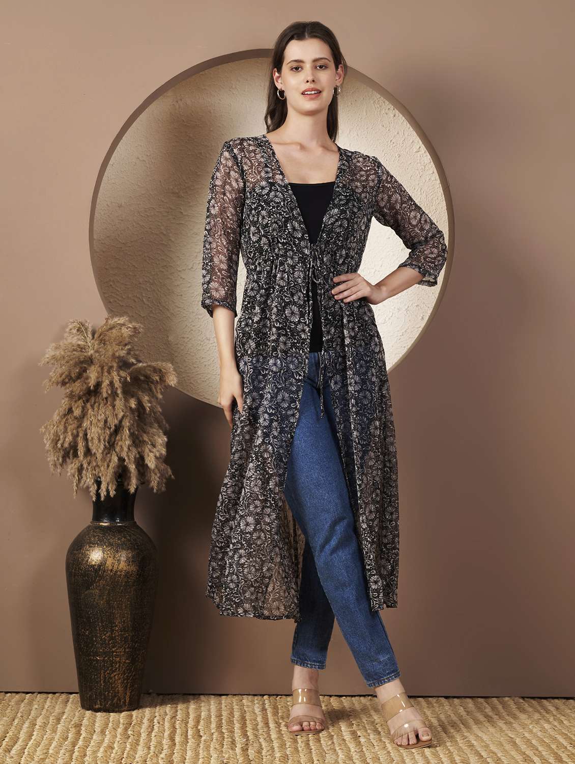 women printed three quarter sleeve regular shrug - 22077817 - Zoom Image - 0