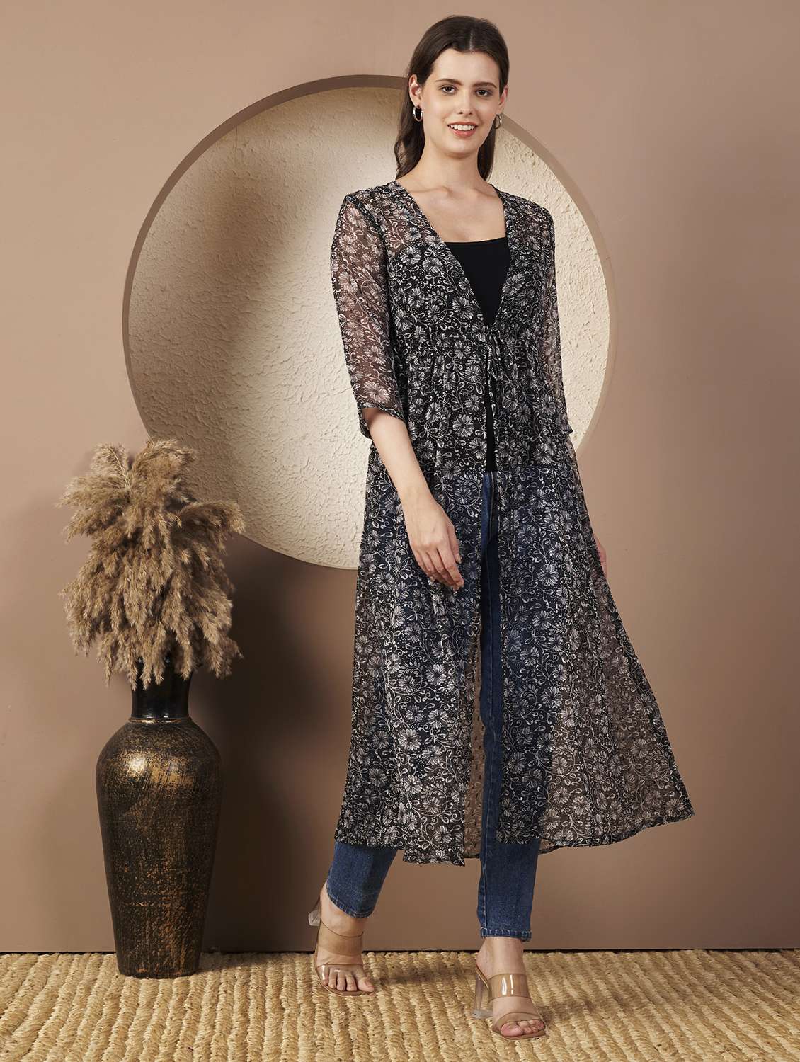 women printed three quarter sleeve regular shrug - 22077817 - Standard Image - 3