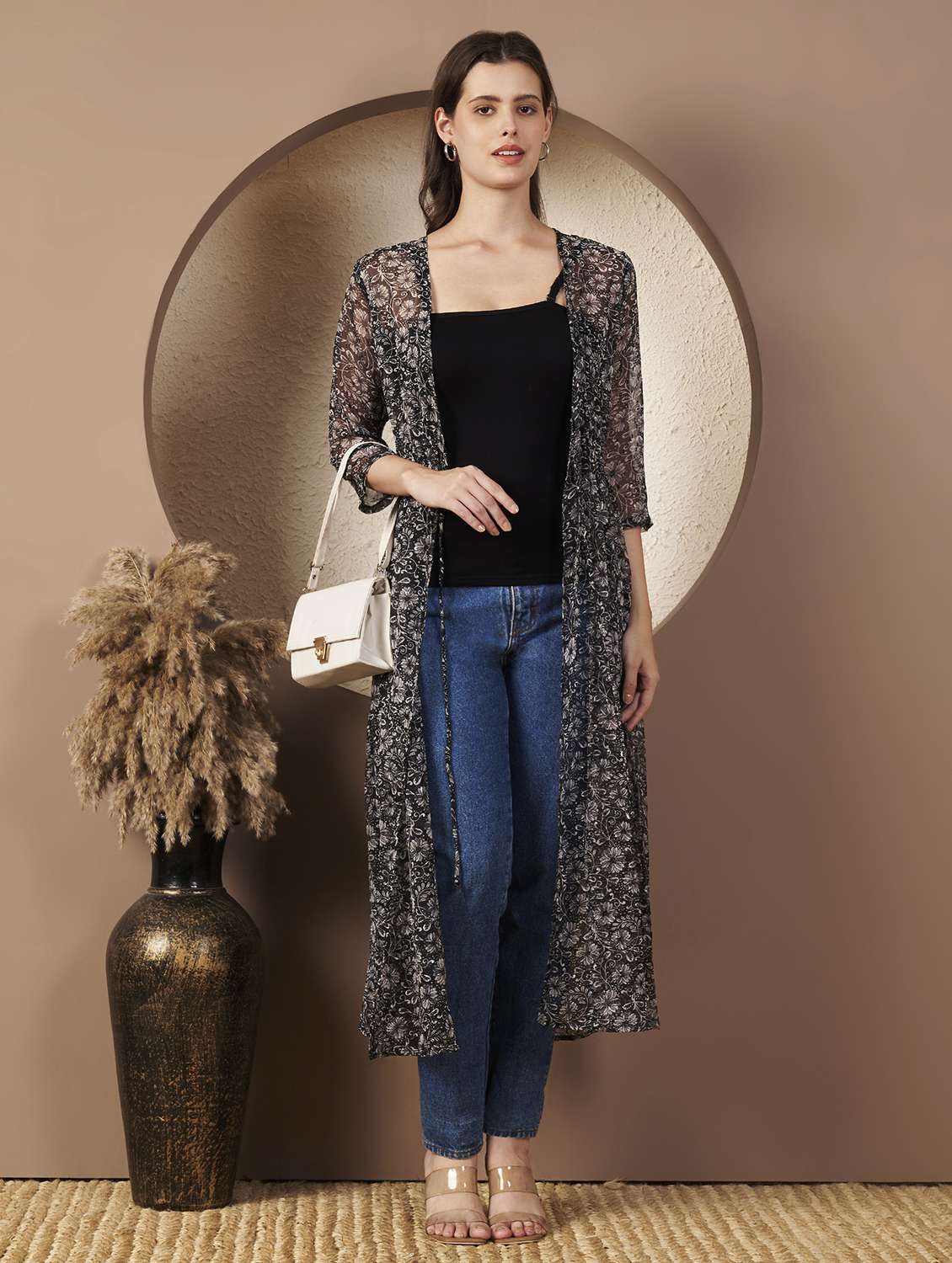 women printed three quarter sleeve regular shrug - 22077817 - Standard Image - 5
