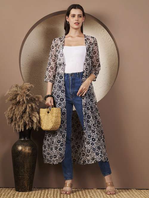 women printed three quarter sleeve regular shrug - 22077818 - Standard Image - 0