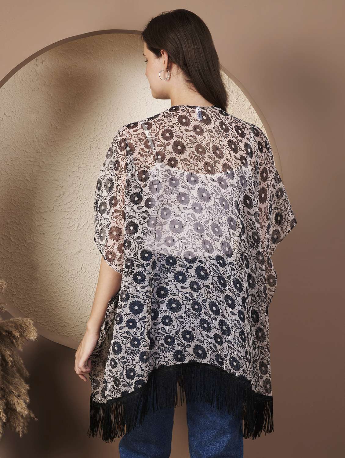 women printed three quarter sleeve regular shrug - 22077819 - Standard Image - 3