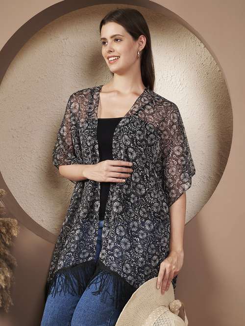 women printed three quarter sleeve regular shrug - 22077820 - Standard Image - 0