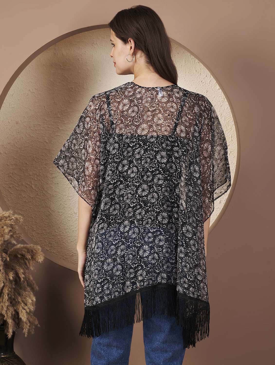 women printed three quarter sleeve regular shrug - 22077820 - Standard Image - 3