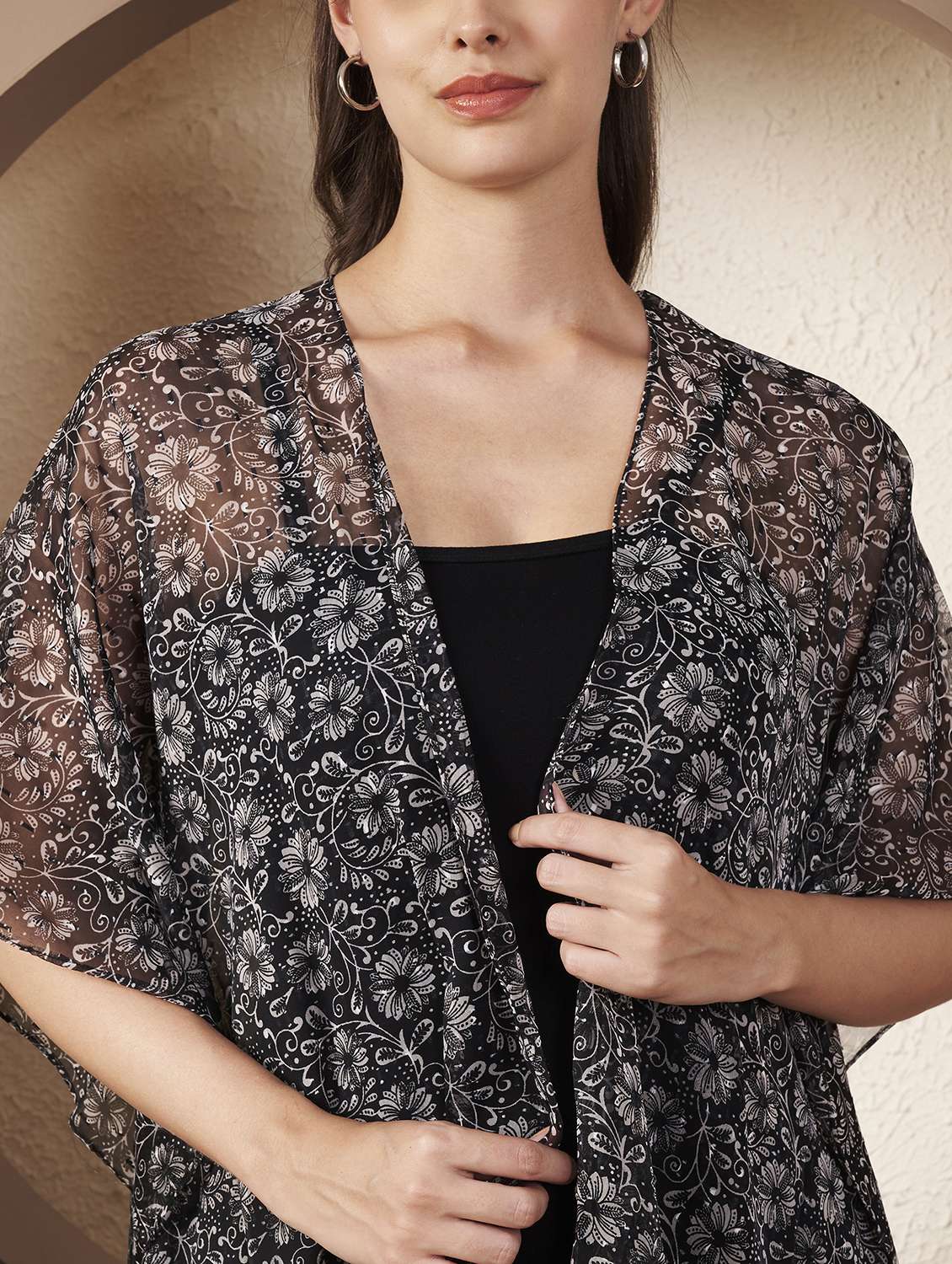women printed three quarter sleeve regular shrug - 22077820 - Standard Image - 5