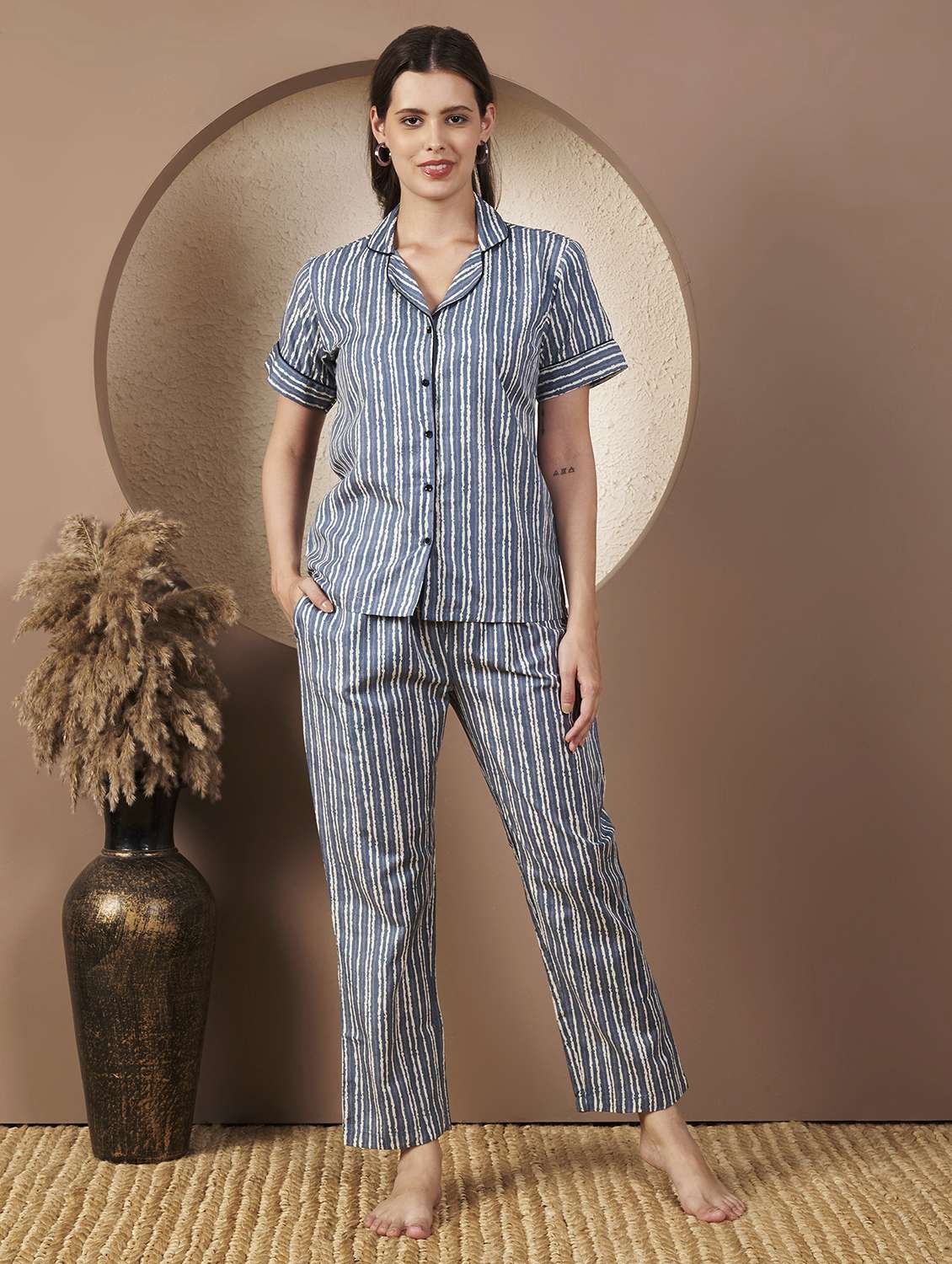 women striped nightwear pyjama set - 22077822 - Zoom Image - 0