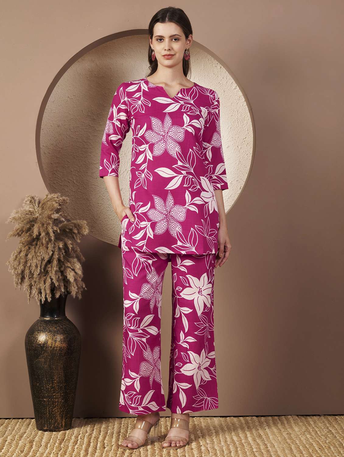 women floral print top and trouser co-ord set - 22077823 -  Standard Image - 3
