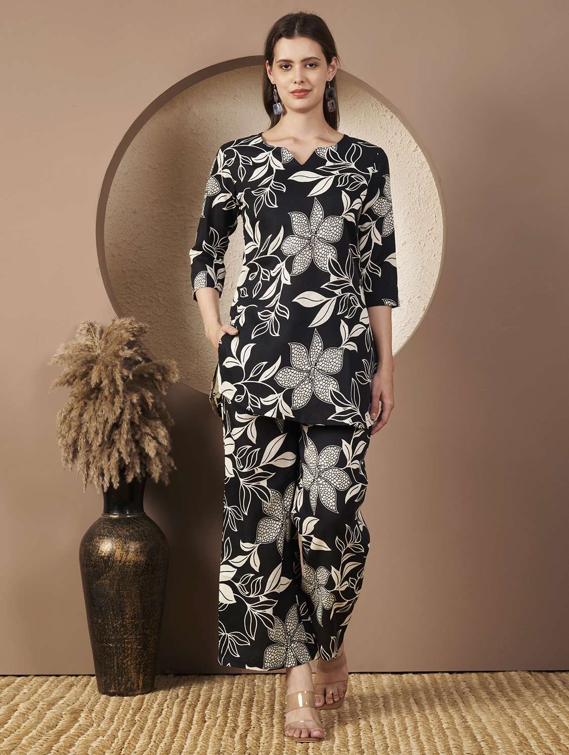 women floral print top and trouser co-ord set