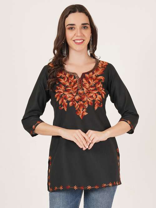 women embroidered three quarter sleeve kurti - 22077942 - Standard Image - 0