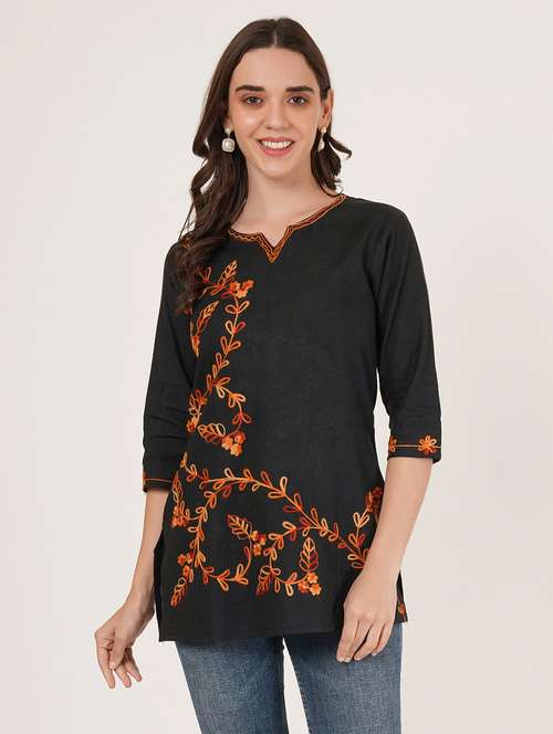 women embroidered three quarter sleeve kurti - 22077945 -  Standard Image - 0