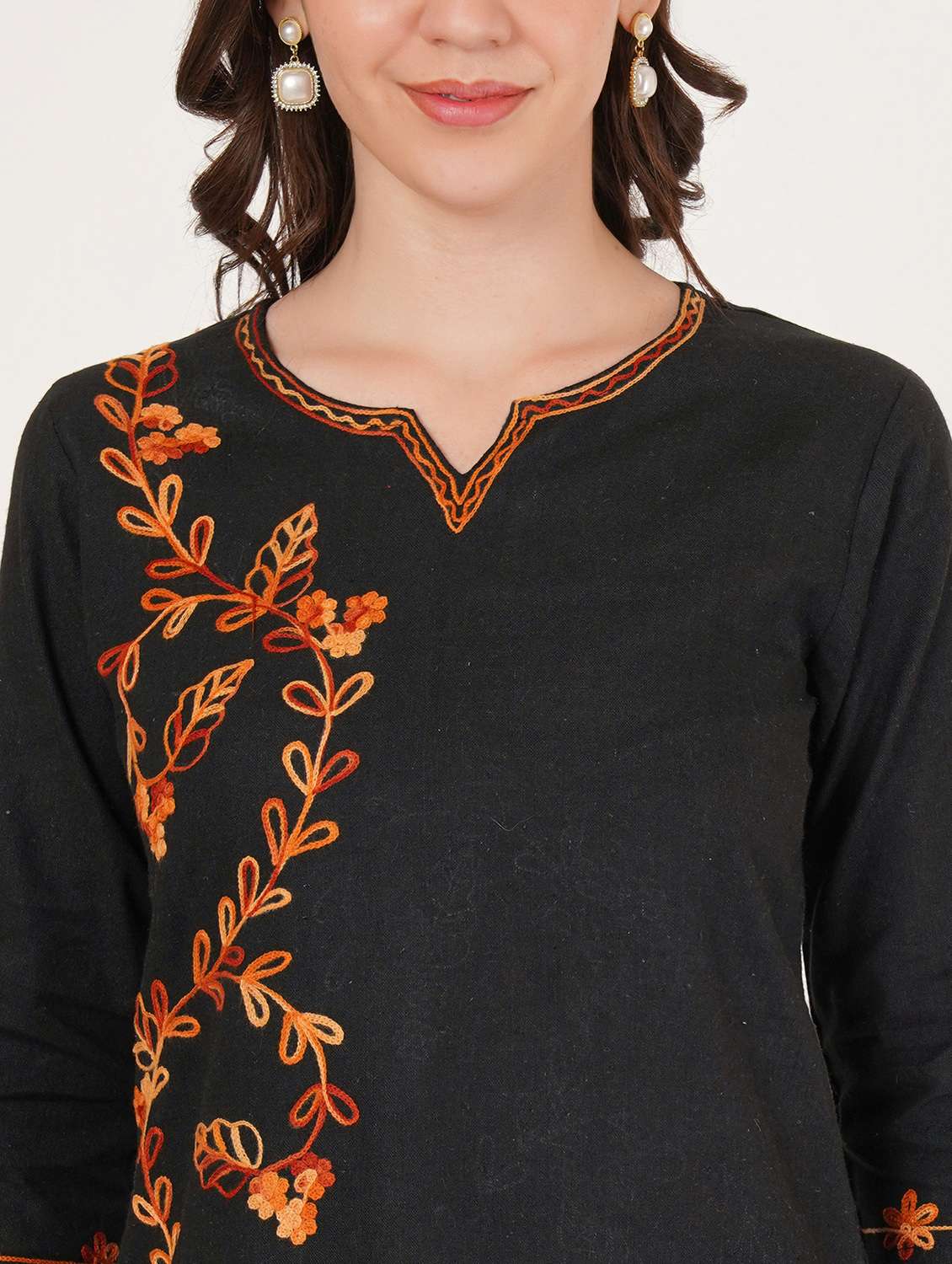 women embroidered three quarter sleeve kurti - 22077945 -  Standard Image - 3