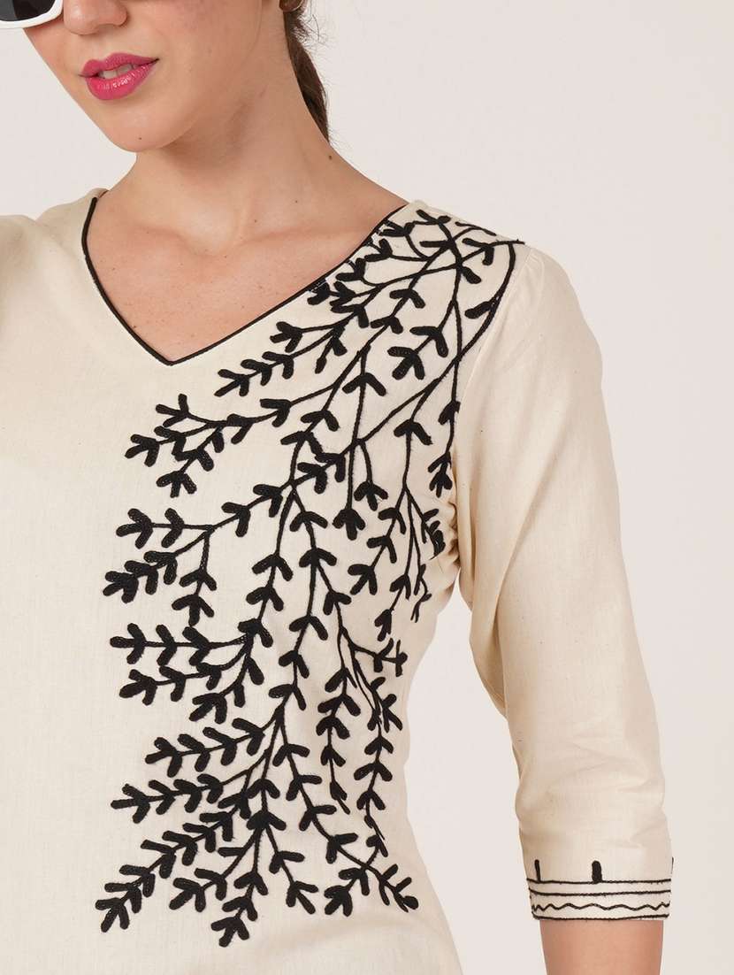 women embroidered three quarter sleeve kurti - 22077948 - Standard Image - 3