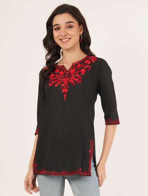 women embroidered three quarter sleeve kurti - 22077949 -  Standard Image - 0