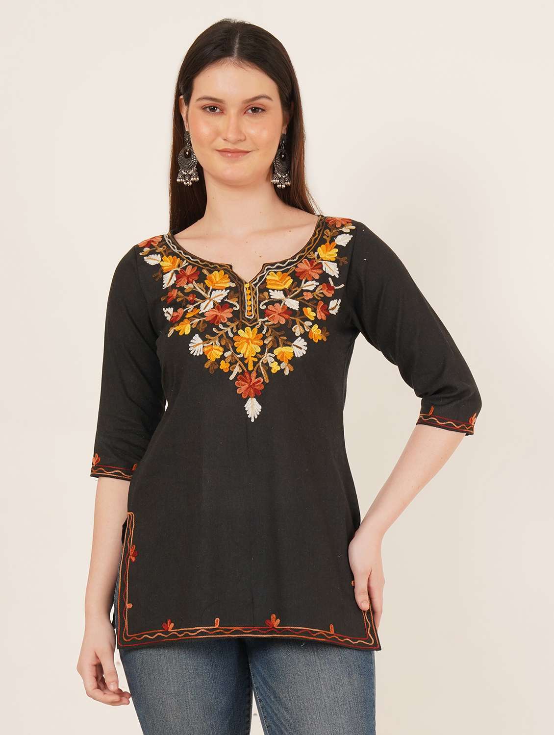 women embroidered three quarter sleeve kurti - 22077955 - Zoom Image - 0