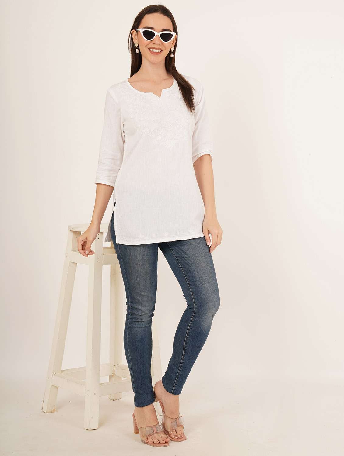 women embroidered three quarter sleeve kurti - 22077958 - Standard Image - 3