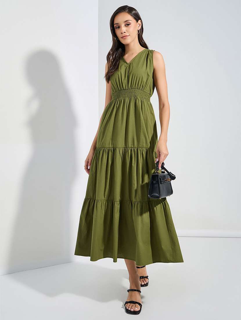 women solid sleveeless tiered dress - 22077975 -  Zoom Image - 0
