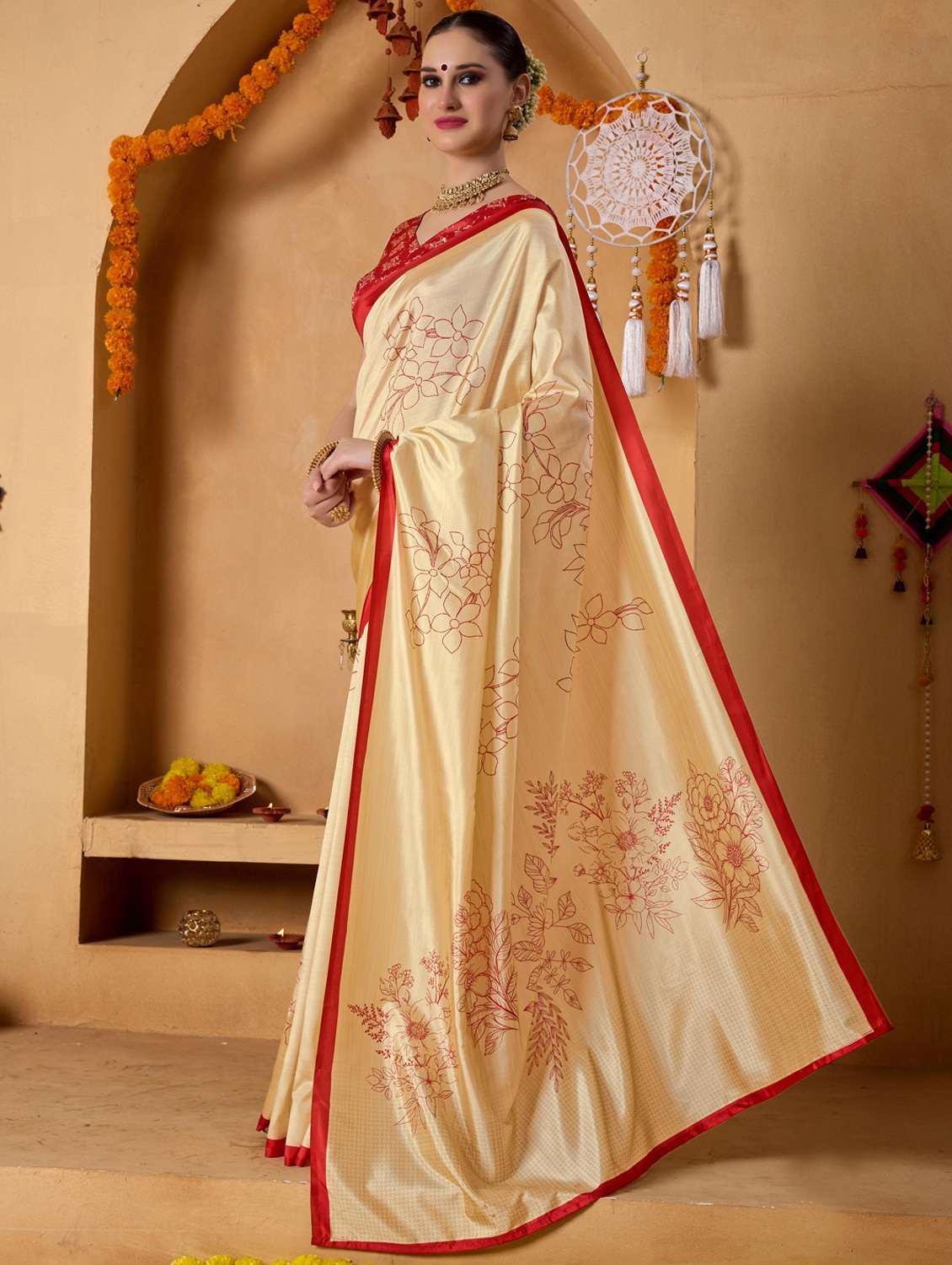 women printed casual wear saree with blouse - 22078186 - Standard Image - 3