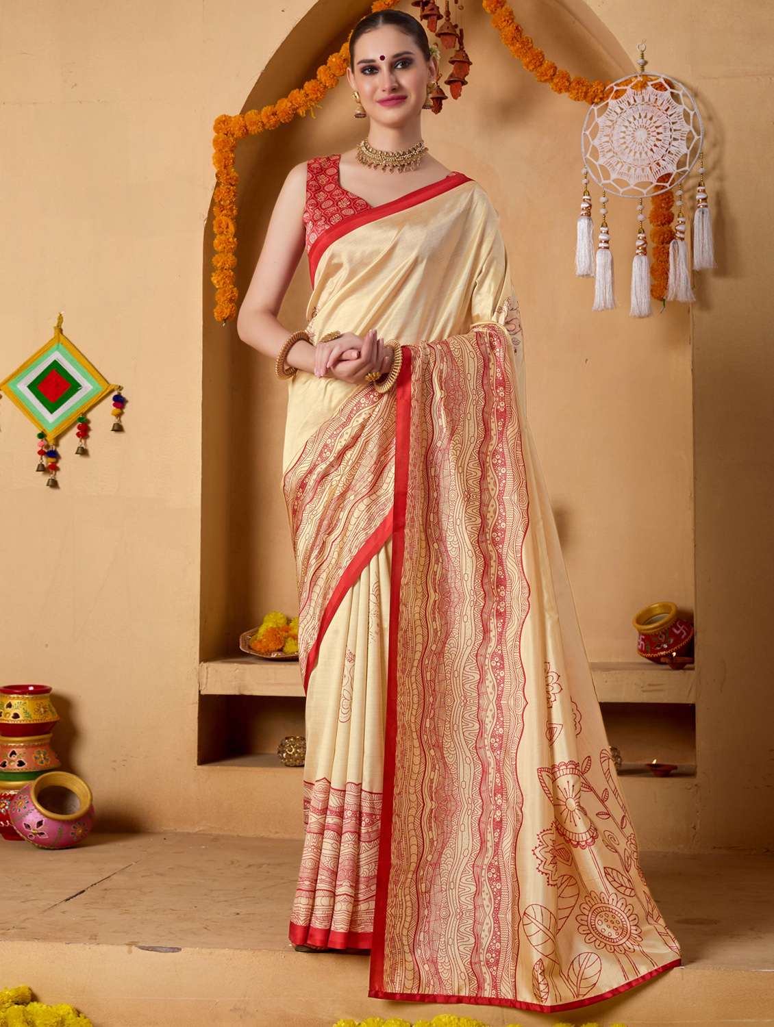 women printed casual wear saree with blouse - 22078187 -  Zoom Image - 0