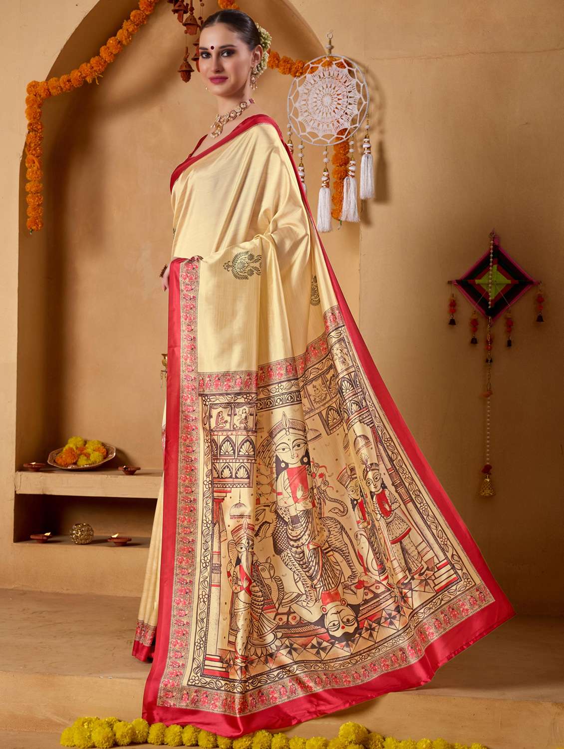 women printed casual wear saree with blouse - 22078189 - Standard Image - 3