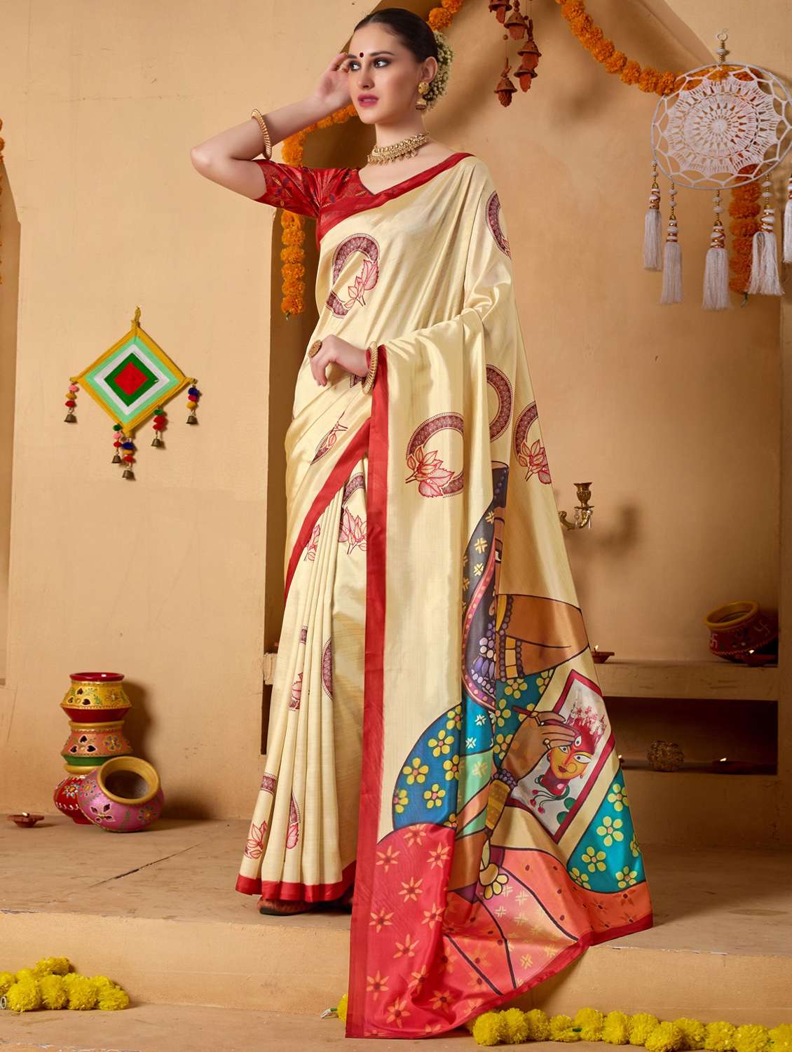 women printed casual wear saree with blouse - 22078191 -  Zoom Image - 0