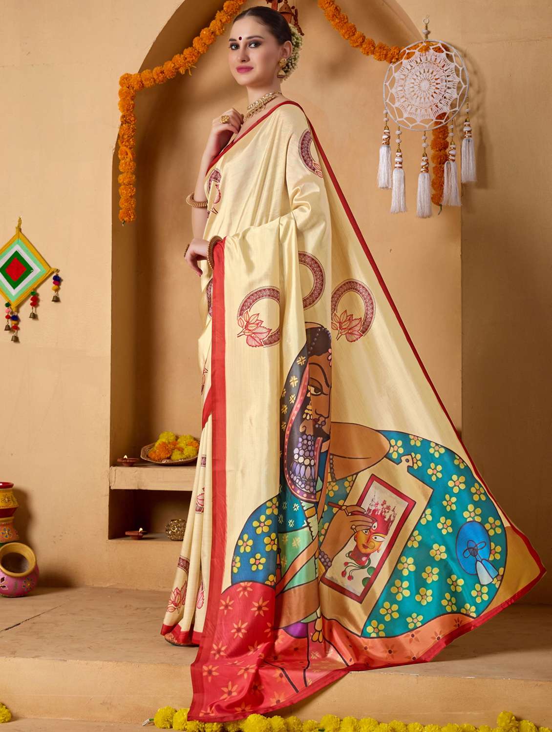 women printed casual wear saree with blouse - 22078191 - Standard Image - 3