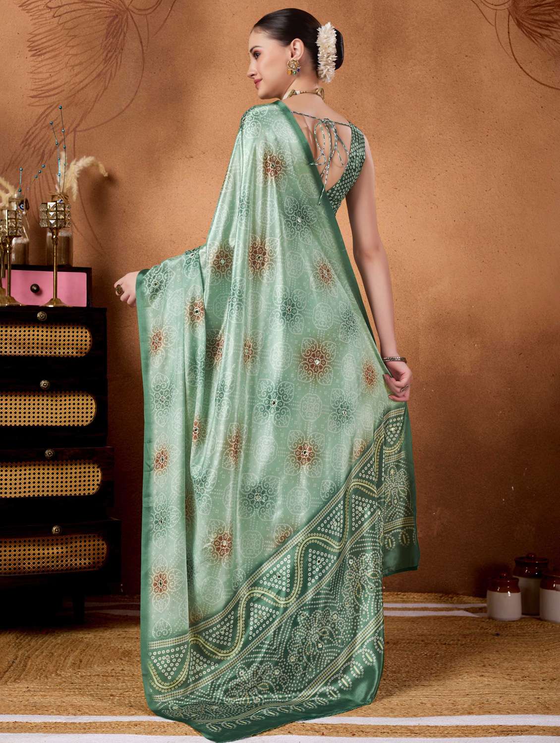 women bandhani ready to wear saree with blouse - 22078193 -  Standard Image - 3