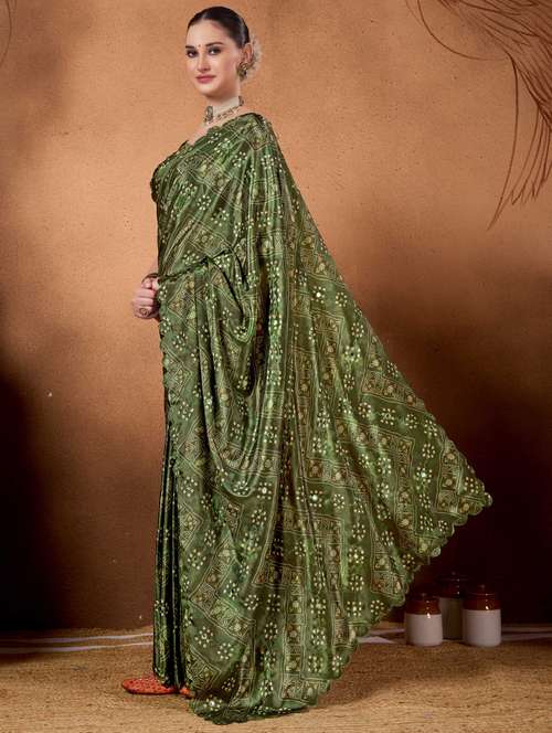 women bandhani ready to wear saree with blouse - 22078196 - Standard Image - 0
