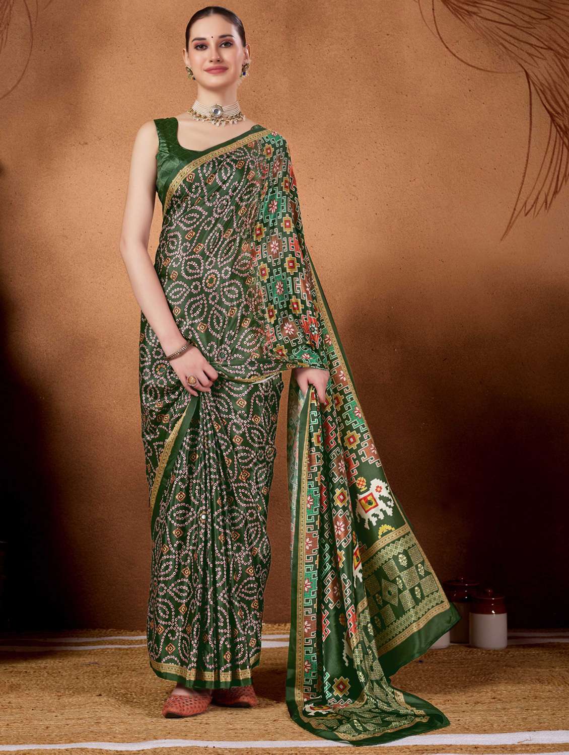 women bandhani ready to wear saree with blouse - 22078198 -  Zoom Image - 0