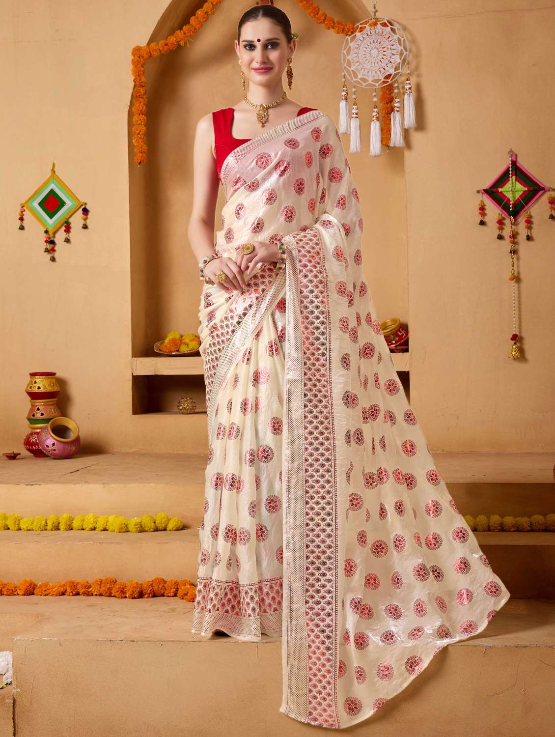 women printed casual wear saree with blouse