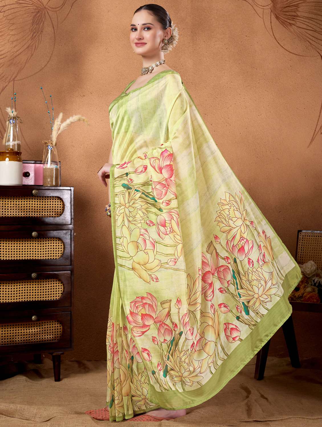 women floral printed ready to wear saree with blouse