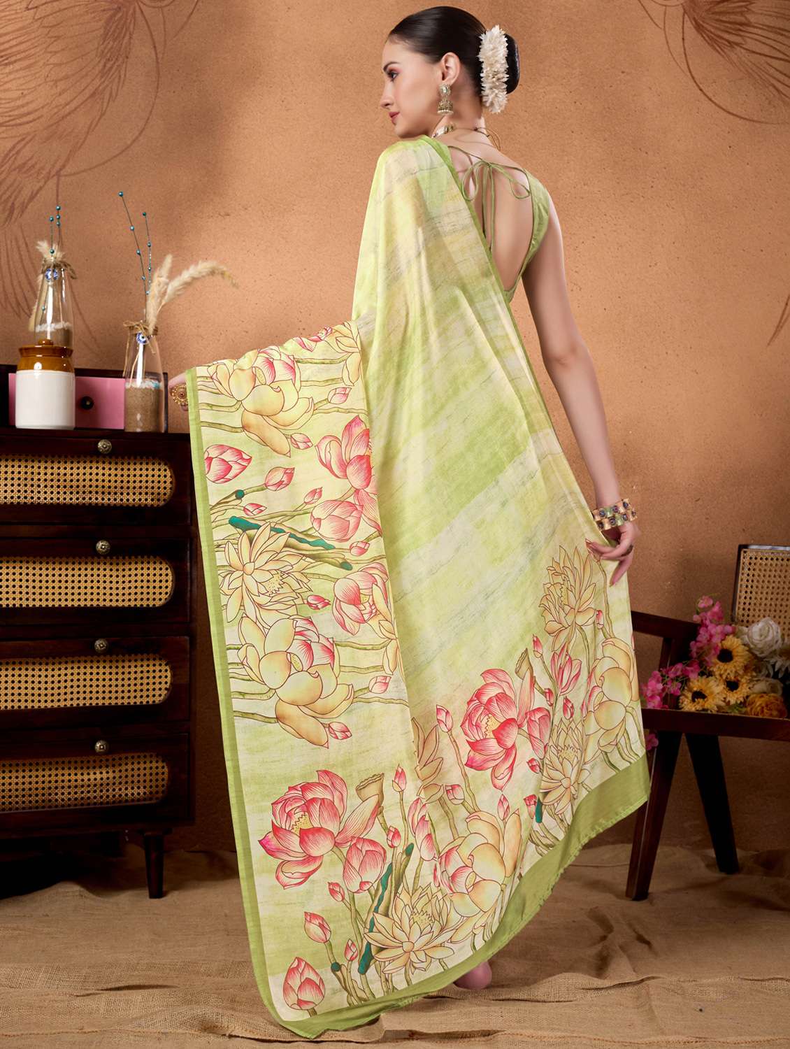 women floral printed ready to wear saree with blouse - 22078213 -  Standard Image - 3