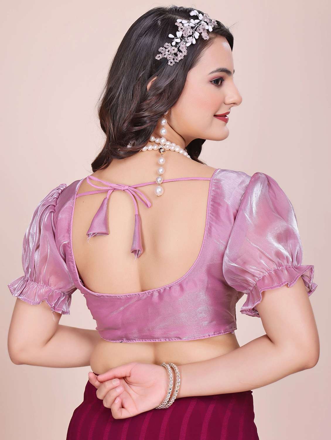 women solid puff sleeve stitched blouse - 22078230 - Standard Image - 3