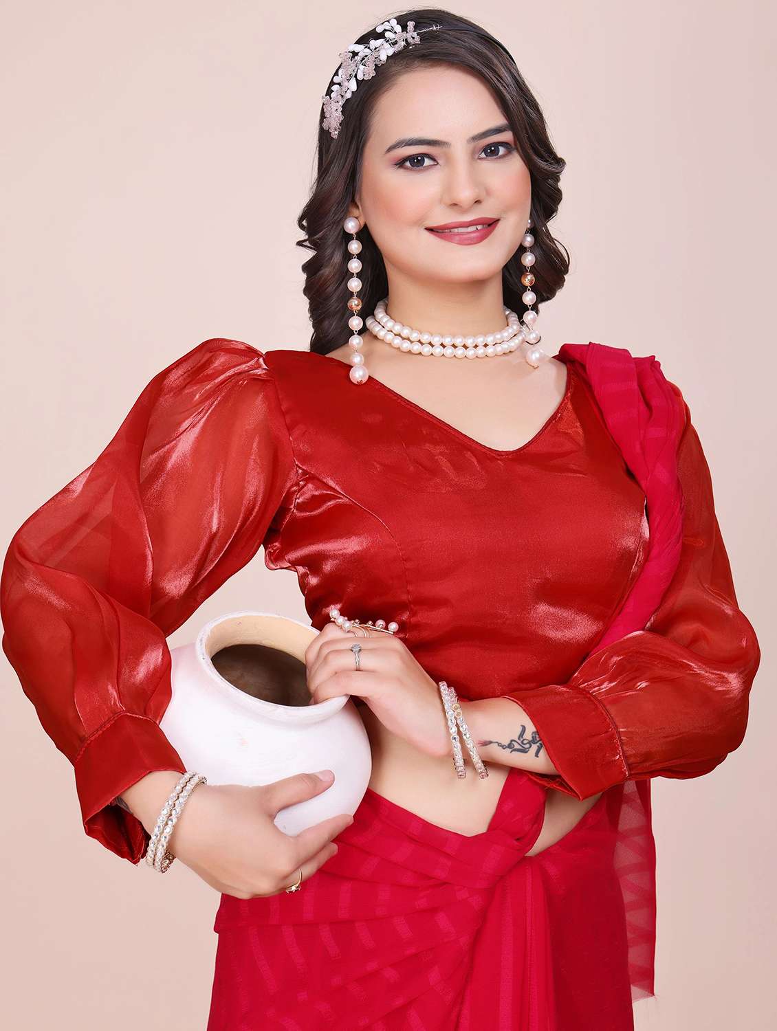 women solid long sleeve stitched blouse - 22078232 -  Zoom Image - 0